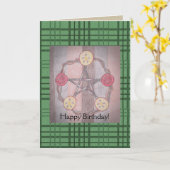 Carte Apple Slice Pentacle Birthday Green Plaid (Fleur jaune)