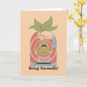 Carte "Apportez des cache-oreilles !" Graphisme hurleur (Fleur jaune)