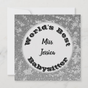 Carte Appréciation de Babysitter Merci en argent marbré