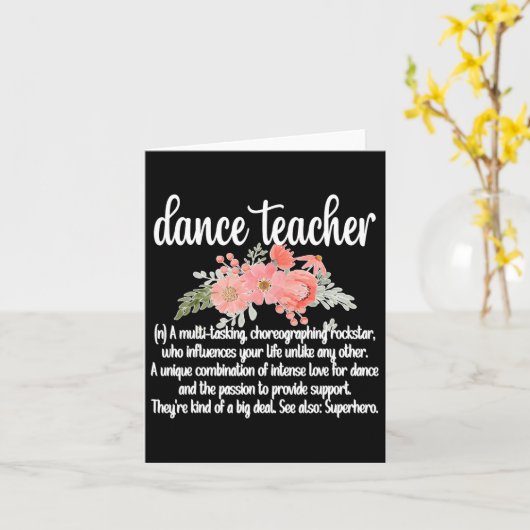 Carte Appréciation de l'enseignant de danse Clic noir fé (Fleur jaune)