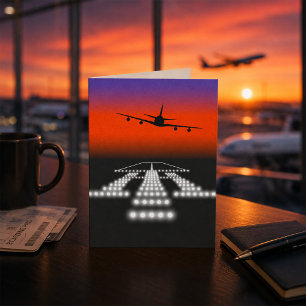 Carte Approche Avion au Coucher du Soleil Éclairage Pist