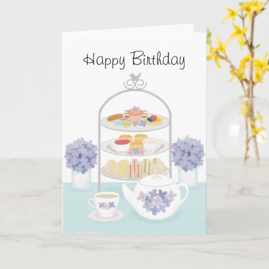 Carte Après-Midi Thé Anniversaire Avec Fleurs D'Hydrangé (Fleur jaune)