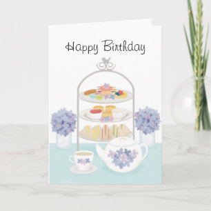 Carte Après-Midi Thé Anniversaire Avec Fleurs D'Hydrangé