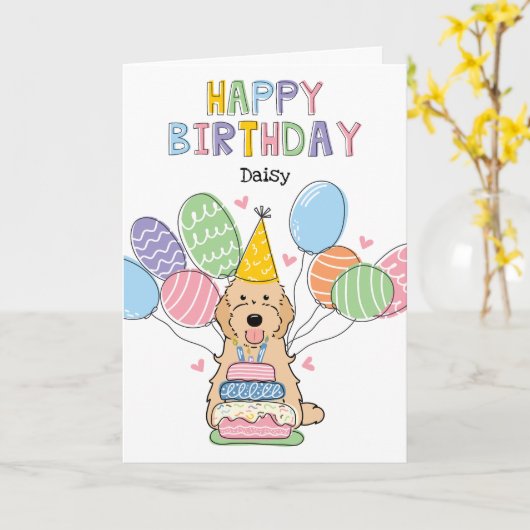 Carte Apricot Cockapoo Chien Cavapoo Joyeux anniversaire (Fleur jaune)