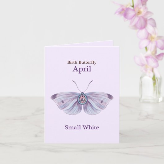 Carte April Purple Small White Diamond Butterfly Art (Orchidée)