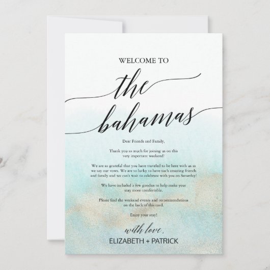 Carte Aqua Beach The Bahamas Bienvenue Lettre & Itinérai (Devant)