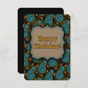 Carte Aqua Black Paisley Anniversaire Élégance