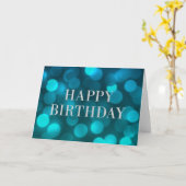 Carte Aqua Blue Bokeh Lights Faux Silver Joyeux Annivers (Fleur jaune)