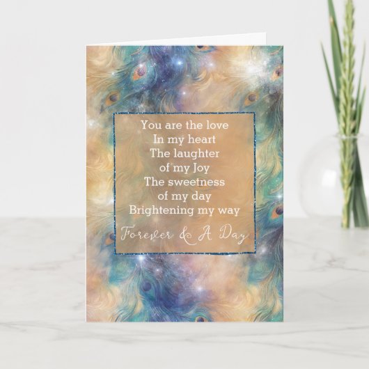 Carte Aqua Blue Gold Peacock pour le poème (Devant)