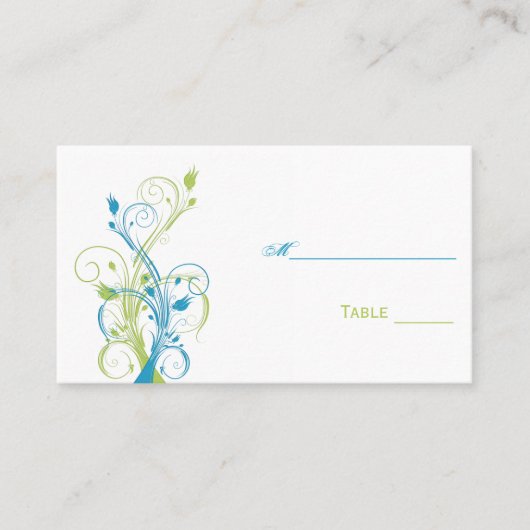 Carte Aqua Blue, Green et White Floral Place (Devant)