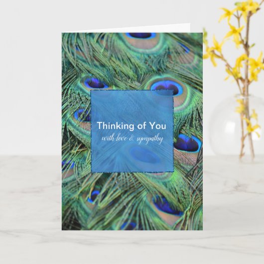 Carte Aqua Blue Peacock Feaths Penser à vous (Fleur jaune)