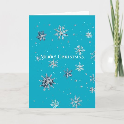 Carte Aqua Blue Silver White Christmas Snowflakes (Devant)