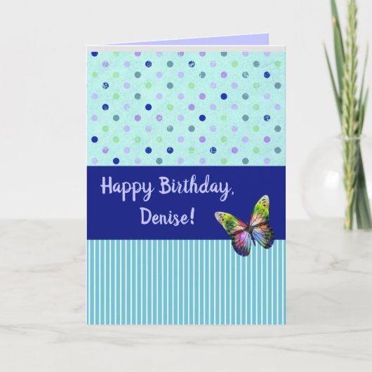 Carte Aqua Dots et Rayures Modifiables Avec Papillon (Devant)