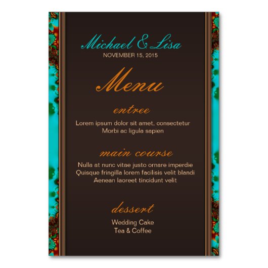 Carte Aqua Earth Sun Mariage Menu+Numéro de table (Dos)