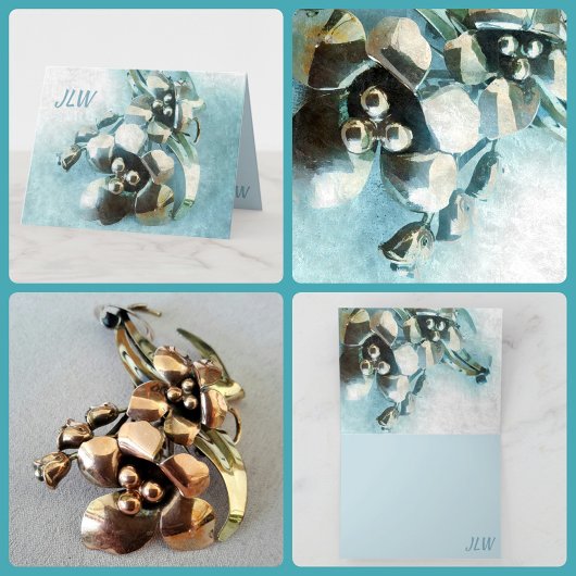 Carte Aqua et Gold Vintage Lily Brooch