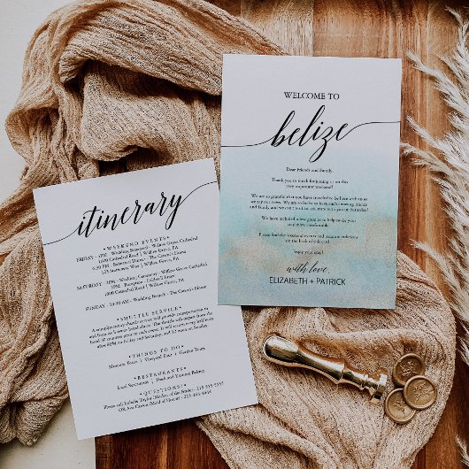 Carte Aqua Gold Beach Belize Bienvenue Lettre & Itinérai