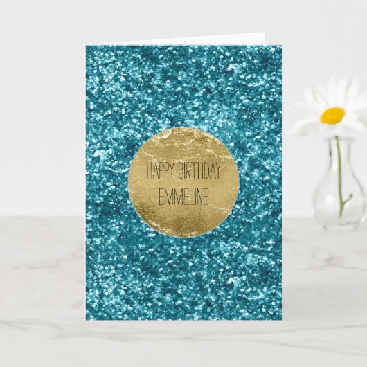 Carte Aqua Gold Glitzy Parties scintillant (inspirée de  (Petite plante)
