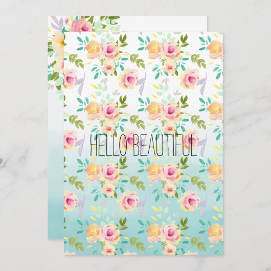 Carte Aqua Ombre rose jaune floral (Devant / Derrière)