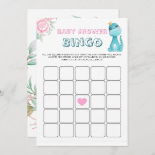 Carte Aqua Princess Dinosaures Baby shower Peony Bingo