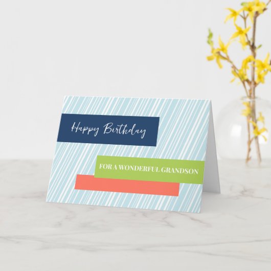 Carte Aqua Stripes Grandson anniversaire (Fleur jaune)