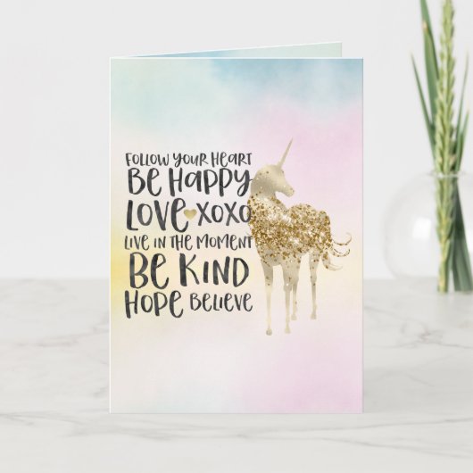 Carte Aqua Yellow Pink Aquarelle Inspiration Unicorne (Devant)
