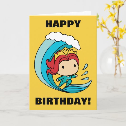 Carte Aquaman | Chibi Mera Riding Vague Graphique (Fleur jaune)