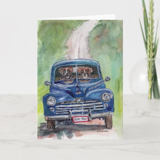 Carte aquarelle 2 Boxeurs conduisant un vieux camion (Devant)