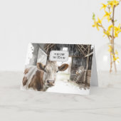 Carte Aquarelle 70e Anniversaire Vache en Grange (Fleur jaune)