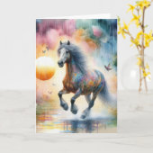 Carte Aquarelle à cheval à galop Toutes les occasions (Fleur jaune)
