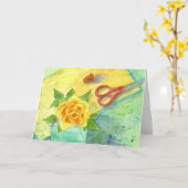 Carte Aquarelle à coudre de rose jaune Joyeux anniversai (Fleur jaune)