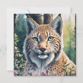 Carte aquarelle à plat floral Lynx (Devant)