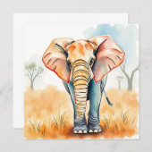 Carte Aquarelle adorable Eléphant (Devant / Derrière)