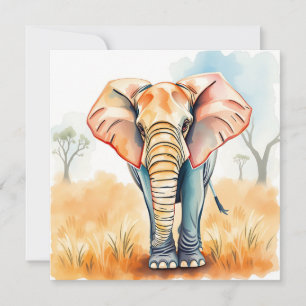 Carte Aquarelle adorable Eléphant