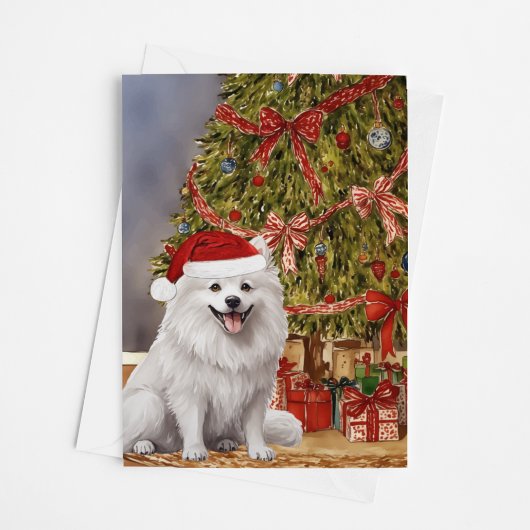 Carte Aquarelle américaine Eskimo Chien Arbre de Noël