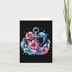 Carte Aquarelle Ancre florale Dauphin Anim marin nautiqu
