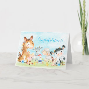 Carte Aquarelle Animaux de ferme garçon