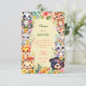 Carte Aquarelle Animaux de la forêt sauvage enfants heur (Debout devant)