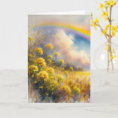 Carte Aquarelle Anniversaire Arc-en-ciel sur la prairie (Fleur jaune)