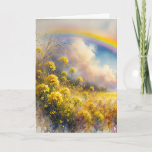 Carte Aquarelle Anniversaire Arc-en-ciel sur la prairie