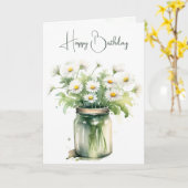 Carte Aquarelle Anniversaire Bouquet Daisy En Jar (Fleur jaune)