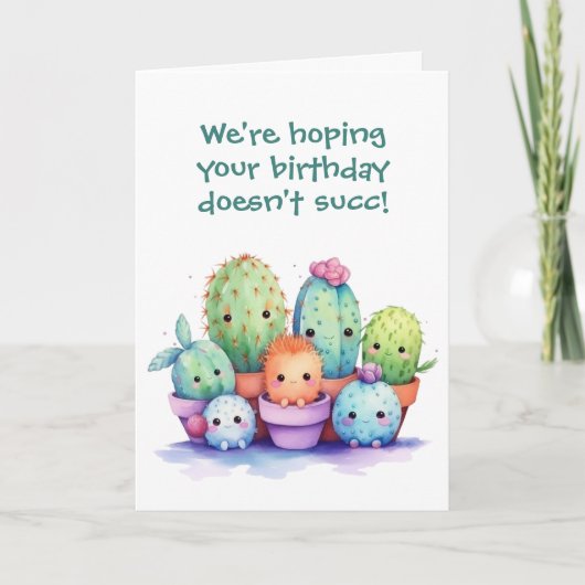 Carte Aquarelle Anniversaire Cactus Du Groupe (Devant)