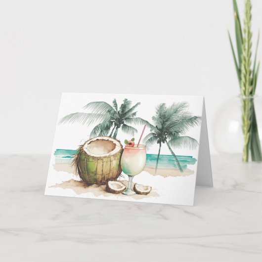 Carte Aquarelle Anniversaire Cocktail tropical (Devant)