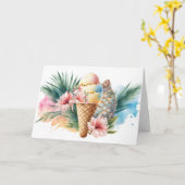 Carte Aquarelle Anniversaire Crème glacée cône (Fleur jaune)