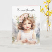 Carte Aquarelle Anniversaire Fille Ange Pour Godgirl (Fleur jaune)