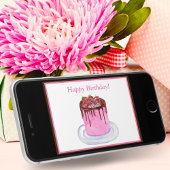 Carte Aquarelle Anniversaire Gâteau de fraises au chocol