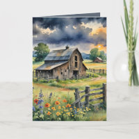 Aquarelle Anniversaire Grange avec Fleur sauvage