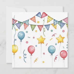 Carte Aquarelle Anniversaire Jeu de fête et décorations
