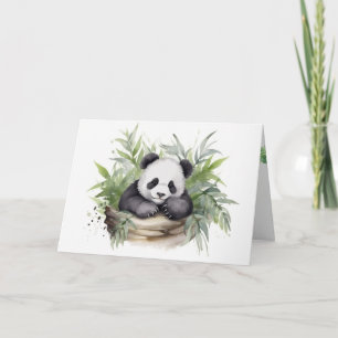 Carte Aquarelle Anniversaire Panda Ours En Panier