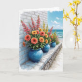 Carte Aquarelle Anniversaire Plage Dahlias (Fleur jaune)