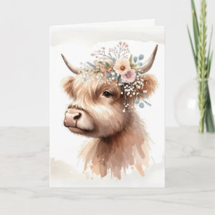 Carte Aquarelle Anniversaire Vache Highland